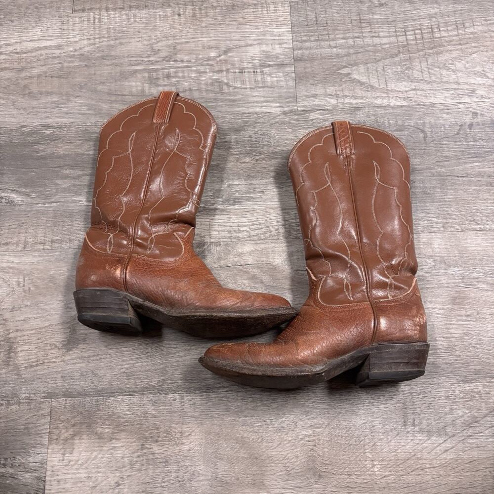 Vintage Tony Lama 0266 Brown Leather Western Cowboy Boots Mens Size 7.5 D USA